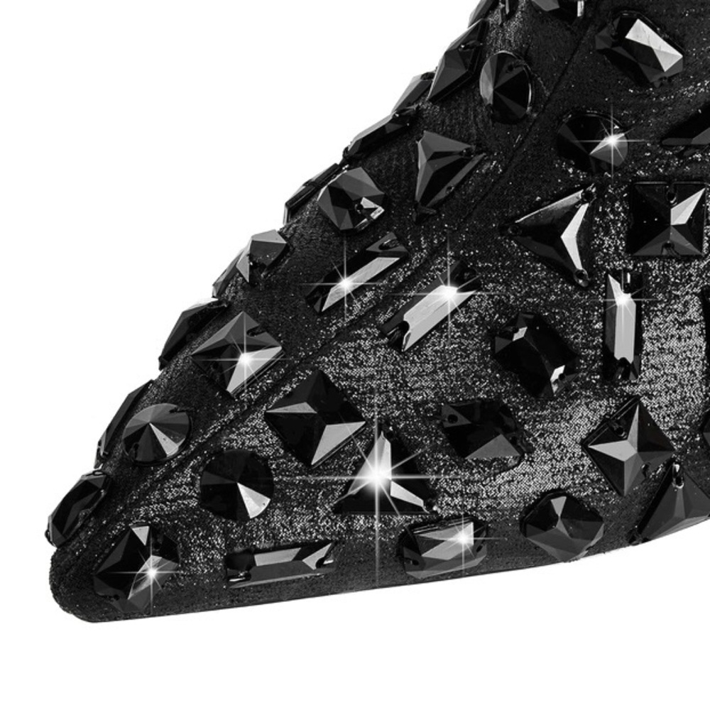 NWT Gorgeous Black Rhinestone Ankle Boots with pointed toe in Size 8.5 and 9.5 - Picture 4 of 7